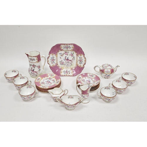 50 - Minton Pink Cockatrice pattern part breakfast service, circa 1890, printed pink globe marks, iron re... 