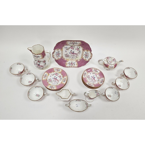 50 - Minton Pink Cockatrice pattern part breakfast service, circa 1890, printed pink globe marks, iron re... 