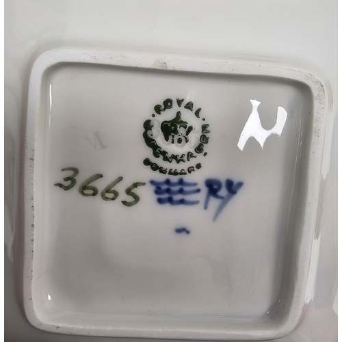 57 - Royal Copenhagen square pin dish, moulded with a dachshund, printed green and painted blue marks, pa... 