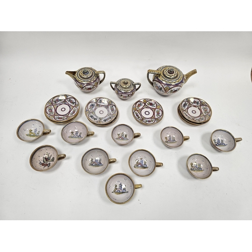 59 - 20th century Italian maiolica gold and ruby lustred part tea service, blue D.A.R within a triangle/I... 