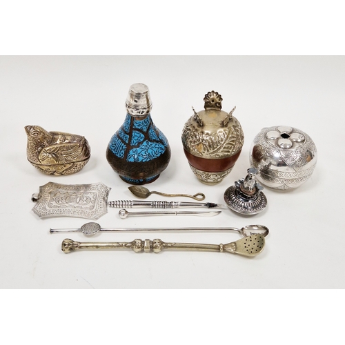 Collection of foreign metal items including a lidded trinket box in the ...