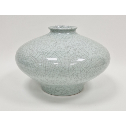 126 - Large Chinese porcelain crackle glaze compressed baluster vase, with flared rim, unmarked, 23cm high... 