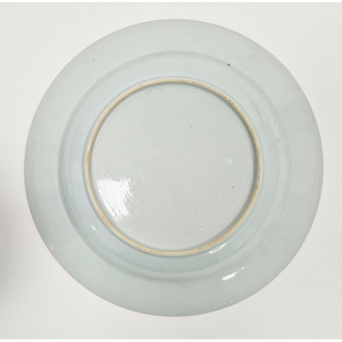 127 - Chinese export porcelain blue and white soup plate, 18th century, painted with flowering shrubs with... 