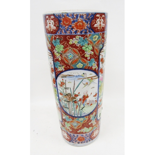 131 - Imari inverted baluster faceted section vase and domed cover, painted in iron red, blue and gilding ... 