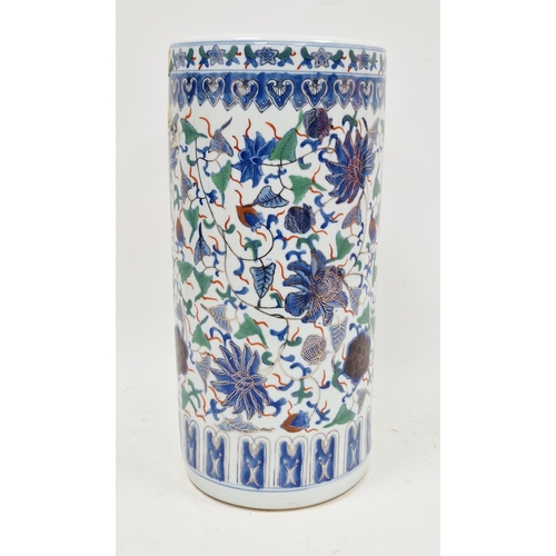 132 - Contemporary Chinese porcelain cylindrical stickstand, printed, painted in gilt with flowersprays an... 