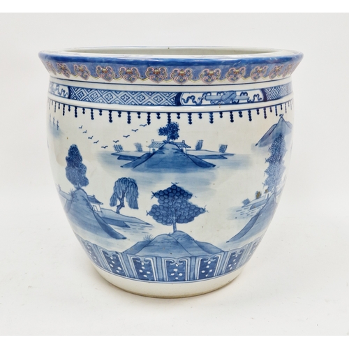 133 - 20th century Chinese porcelain large jardiniere, of baluster form decorated with pavilions on island... 