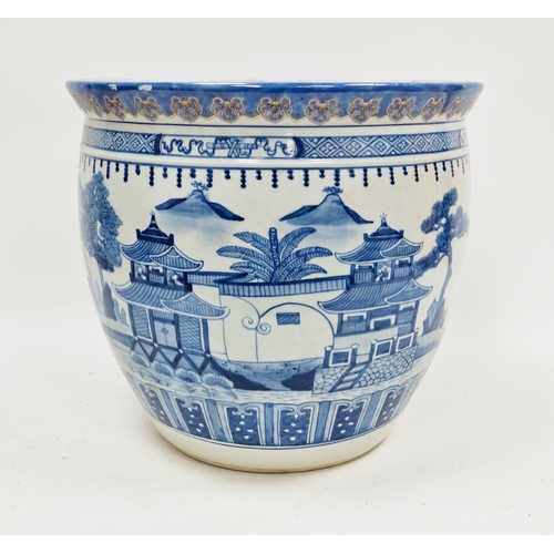 133 - 20th century Chinese porcelain large jardiniere, of baluster form decorated with pavilions on island... 