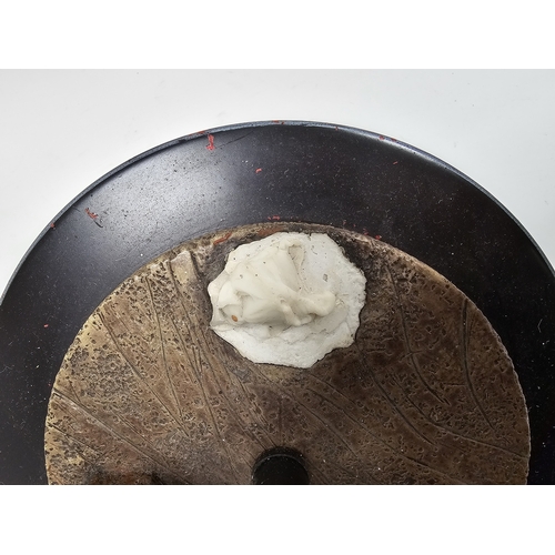 144 - Modern table lamp in the form of two entwined stag horns on a circular base with black finish, 60cm ... 