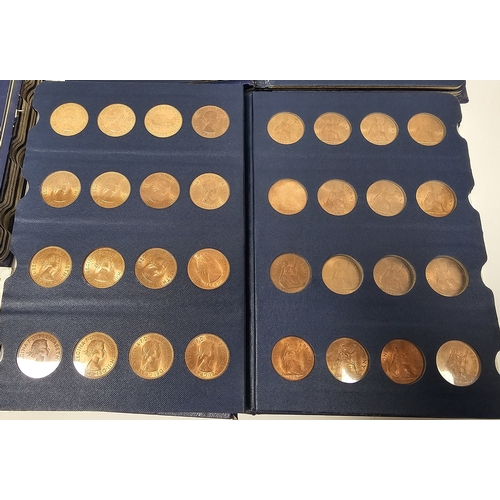 146 - Collection of coins and stamps including three Sandhill coin library albums, one containing half pen... 