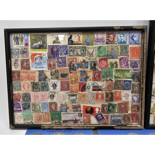 146 - Collection of coins and stamps including three Sandhill coin library albums, one containing half pen... 