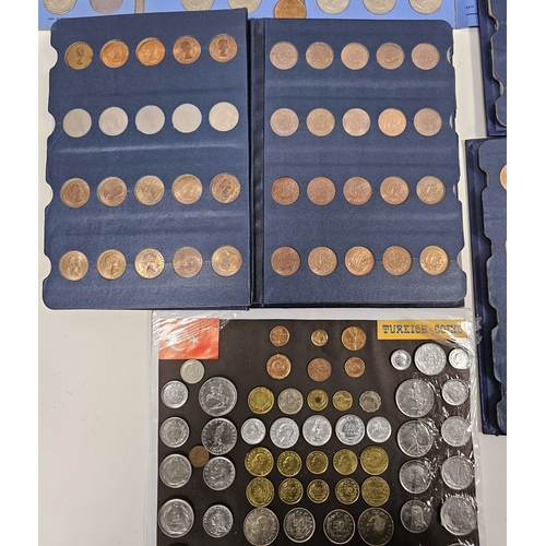 146 - Collection of coins and stamps including three Sandhill coin library albums, one containing half pen... 