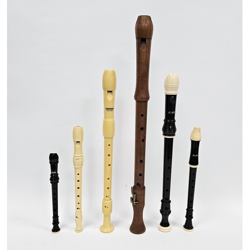 148 - Collection of six recorders including 1970's German Johannes Adler wooden tenor, Aulos sopranino, Au... 