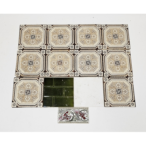 157 - Collection of ten Victorian ceramic wall tiles, in the style of Minton's, decorated in sepia colours... 