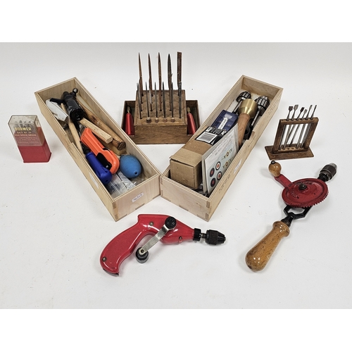 161 - Assortment of engineering and woodworking tools and parts including many mini pliers, needle files, ... 