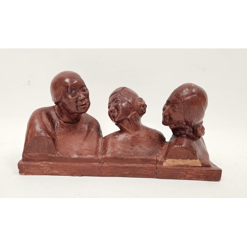 167 - Gaston Hauchecorne (1880-1945) terracotta three Chinese busts in conservation, on rectangular plinth... 