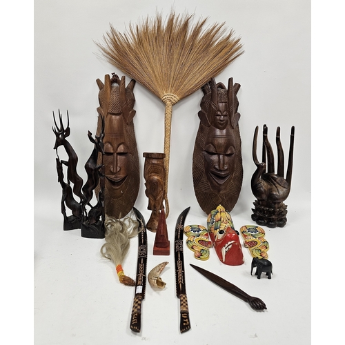 176 - Collection of African, Asian and Pacific Islands wooden ethnic items including African tribal masks ... 