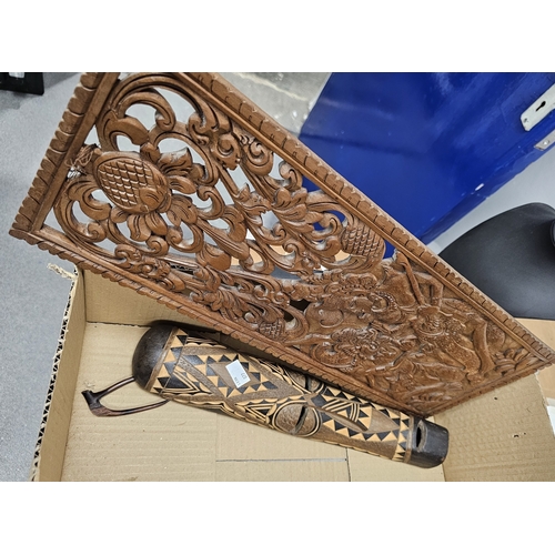 176 - Collection of African, Asian and Pacific Islands wooden ethnic items including African tribal masks ... 