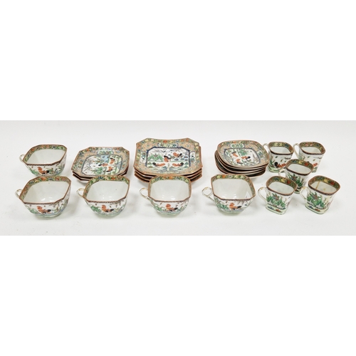122 - Early 20th century Chinese famille verte part tea and coffee-service, printed red CHINA marks, paint... 