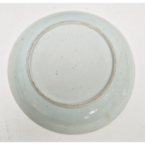 123 - Three Chinese porcelain blue and white 'fishes' plates in the Kangxi style, probably later, with fou... 