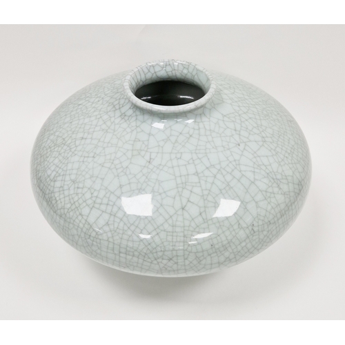 126 - Large Chinese porcelain crackle glaze compressed baluster vase, with flared rim, unmarked, 23cm high... 