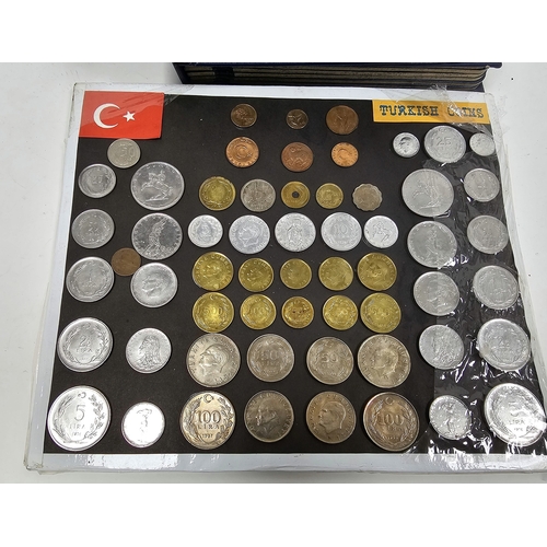 146 - Collection of coins and stamps including three Sandhill coin library albums, one containing half pen... 