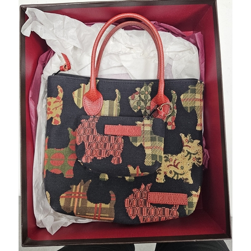 150 - Liz Cox of Bath designer handbag and matching purse, the handbag having a tapestry Scottie dog desig... 