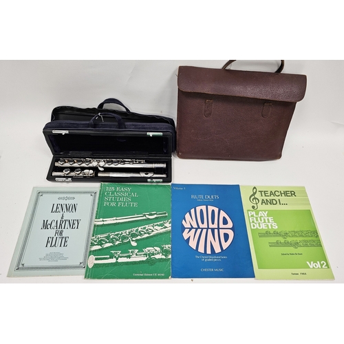 151 - Trevor J. James of London silver plated flute, stamped T.J. 10ix, serial number 28575, contained in ... 