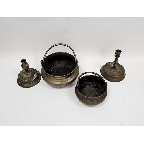 152 - Antique Nuremberg brass candlestick with broad bell-shaped case, engraved P.P to base, 16.5cm high, ... 