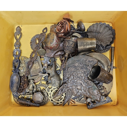 160 - Collection of metalware including Indian brass inlaid goblets, tray and vases, Kashmir white metal i... 