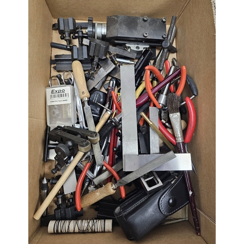 161 - Assortment of engineering and woodworking tools and parts including many mini pliers, needle files, ... 