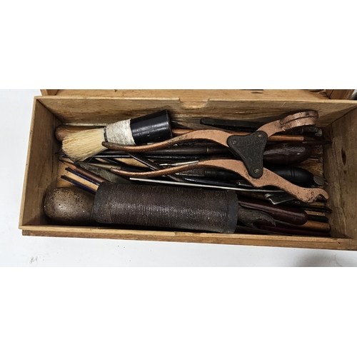 162 - Set of antique Italian brass balance scales, 19th century Lund lever-action corkscrew, a quantity of... 