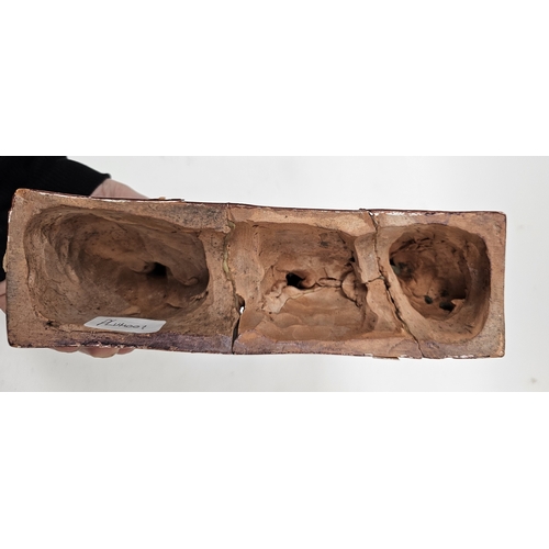 167 - Gaston Hauchecorne (1880-1945) terracotta three Chinese busts in conservation, on rectangular plinth... 