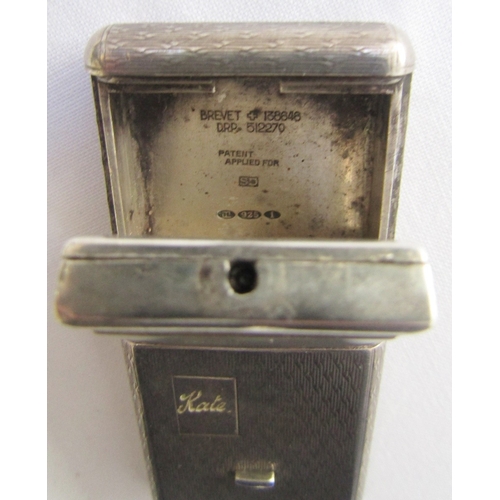 106 - Art Deco silver cased folding purse watch, possibly by Moise Dreyfuss, the engine-turned case with i... 