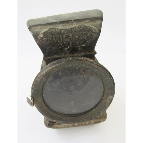 108 - Early 20th century Kinglet Carbide bicycle lamp by Joseph Lucas Limited, Birmingham, and a weighted ... 
