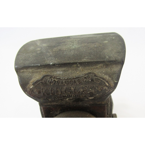 108 - Early 20th century Kinglet Carbide bicycle lamp by Joseph Lucas Limited, Birmingham, and a weighted ... 