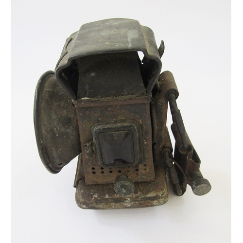 108 - Early 20th century Kinglet Carbide bicycle lamp by Joseph Lucas Limited, Birmingham, and a weighted ... 