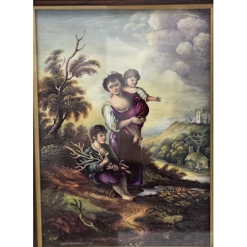 36 - Pair of English porcelain plaques, mid-19th century, the first painted with a family in river landsc... 