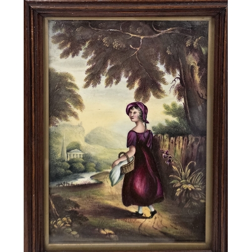 36 - Pair of English porcelain plaques, mid-19th century, the first painted with a family in river landsc... 