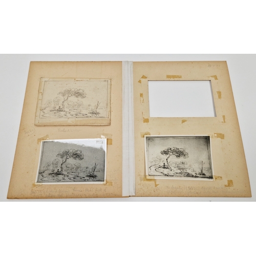 349 - Manner of Richard Wilson (1713-1782)
 Pencil/black chalk on paper 
 Figure on riverbank before a sma... 