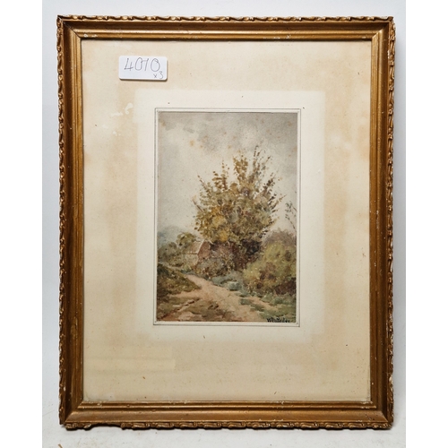 359 - William Rutledge (Australian, 1924-1993)
 Watercolour
 Rural scene with dwelling and tree next to tr... 