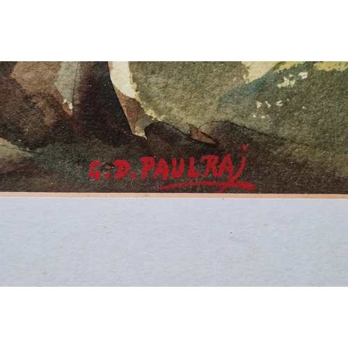 364 - G.D. Paulraj (India, 1914-1989)
 Watercolour
 Bullock carts and gariwals traveling through woodland,... 