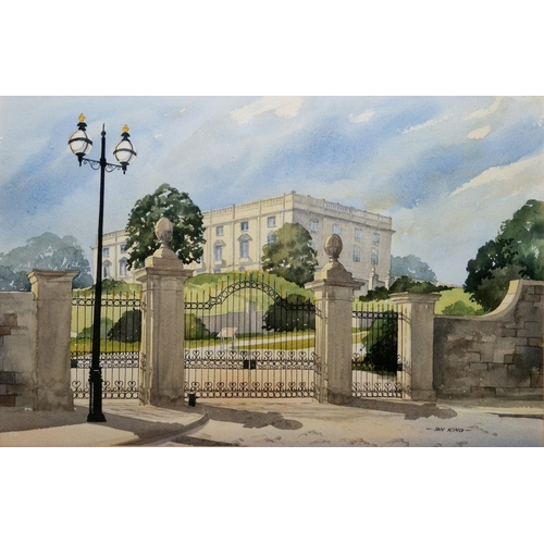 365 - Ian King (20th century)
 Watercolour
 View of Country house with gated entrance, signed lower right,... 