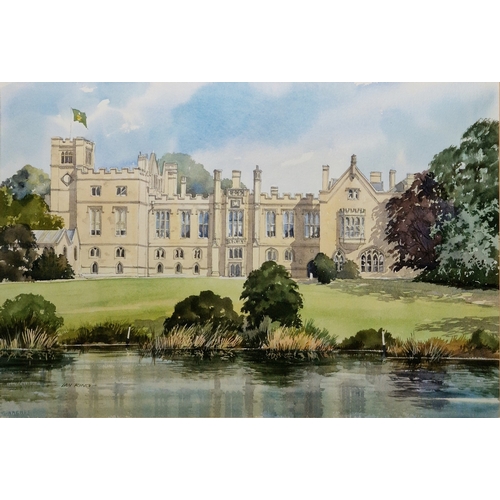 365 - Ian King (20th century)
 Watercolour
 View of Country house with gated entrance, signed lower right,... 