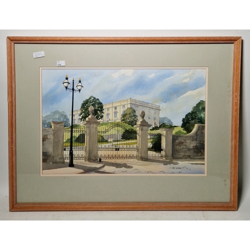 365 - Ian King (20th century)
 Watercolour
 View of Country house with gated entrance, signed lower right,... 