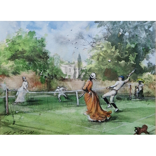 373 - John Strickland Goodall (British 1908-1966)
 Watercolour drawing
 Snowy village street scene, with f... 