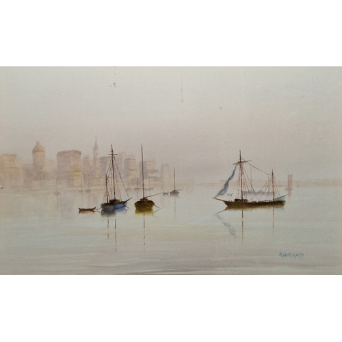 374 - Anthony Osler (b. 1938)
 Watercolour/gouache
 Maritime scene with two sailboats, signed and dated 19... 