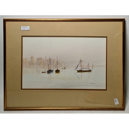 374 - Anthony Osler (b. 1938)
 Watercolour/gouache
 Maritime scene with two sailboats, signed and dated 19... 