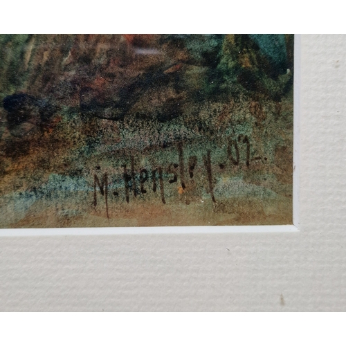 379 - Marie Hensley (1856-1911)
 Watercolour
 Study of irises, signed and dated 1902 lower right, framed a... 