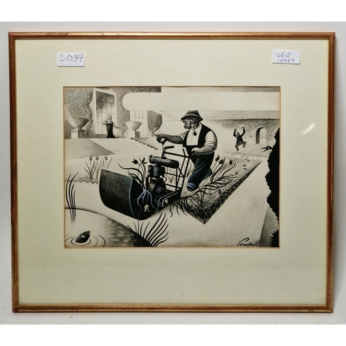 380 - Francis Coudrill (1913-1989)
 Ink and wash, heightened with white
 Humorous cartoon depicting a grou... 