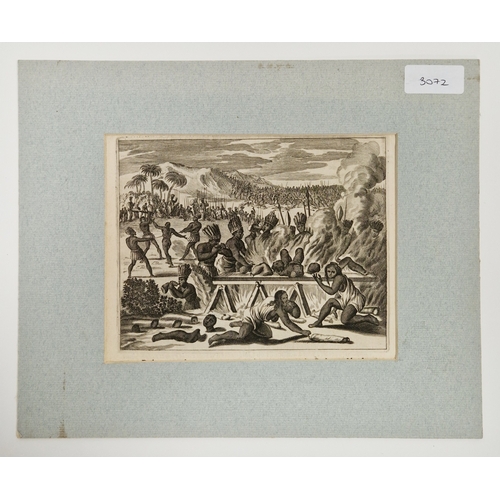 389 - After Arnoldus Montanus (c.1625-1683)
 Woodcut 
 Cannibalism in the New World 
 13.5 cm x 17.5cm